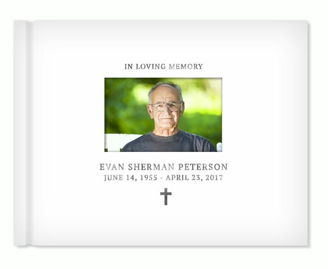 Faith Cross Foil Stamped Landscape Funeral Guest Book.