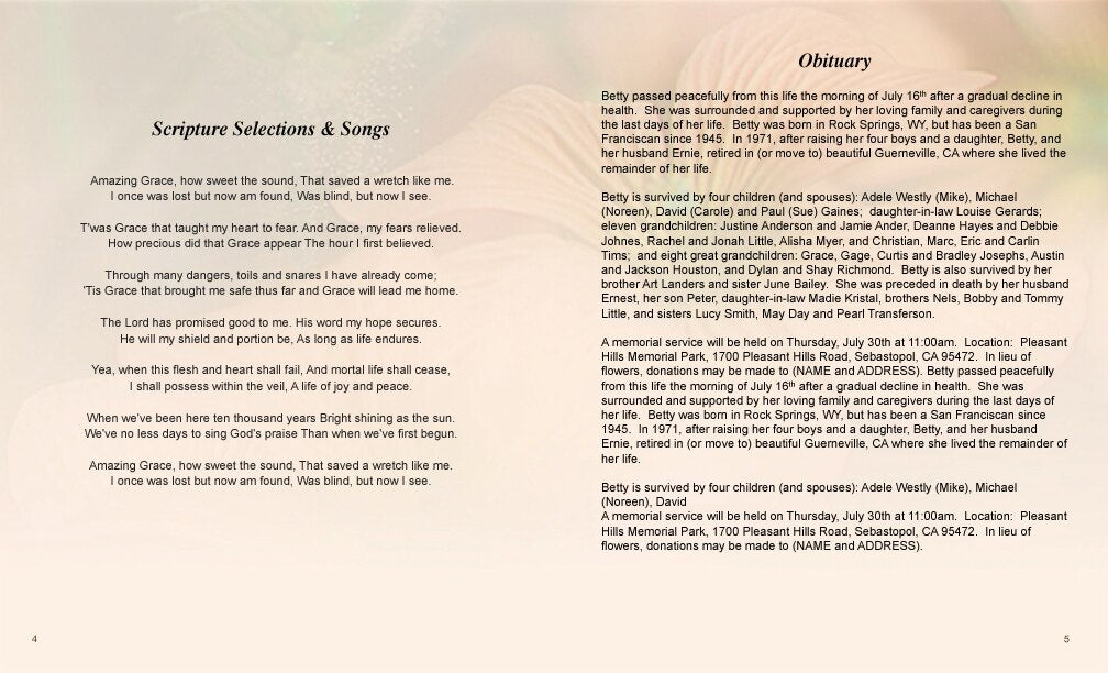 Floral Funeral Booklet Template.