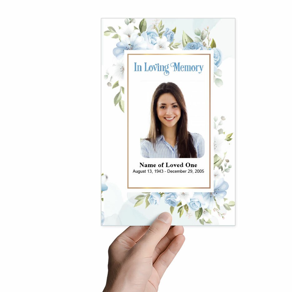Blue Blossom Watercolor Funeral Program Template.