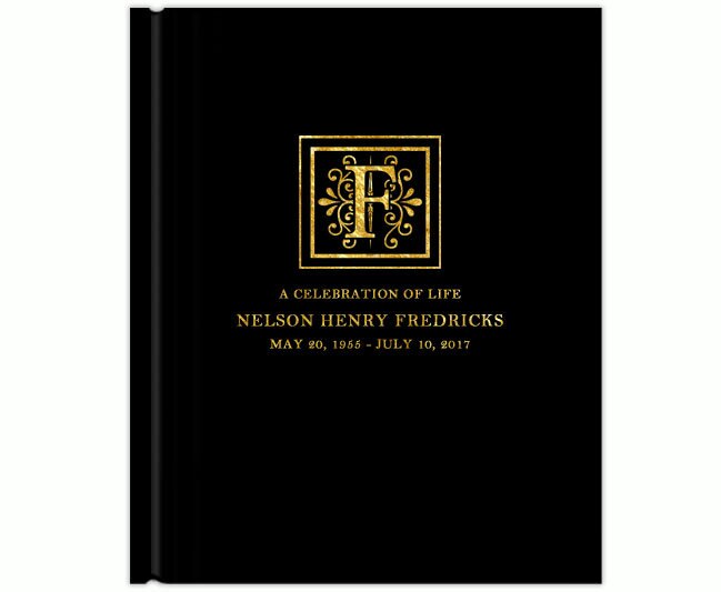 Flourish Foil Stamped Portrait Funeral Guest Book.