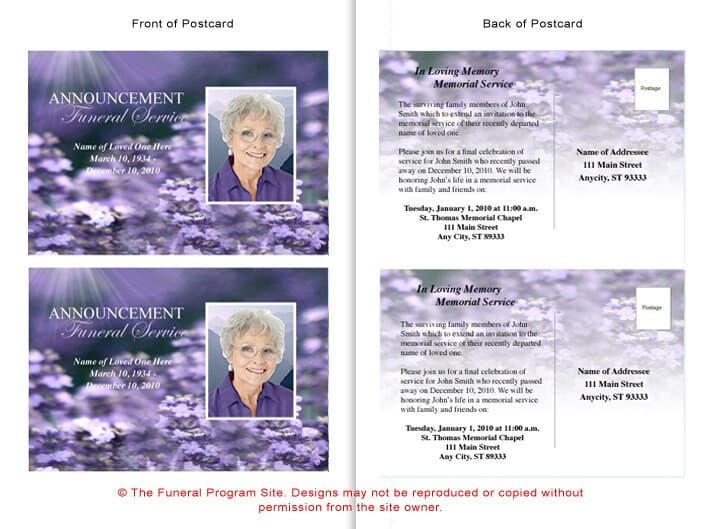Lilac Funeral Announcement Template.