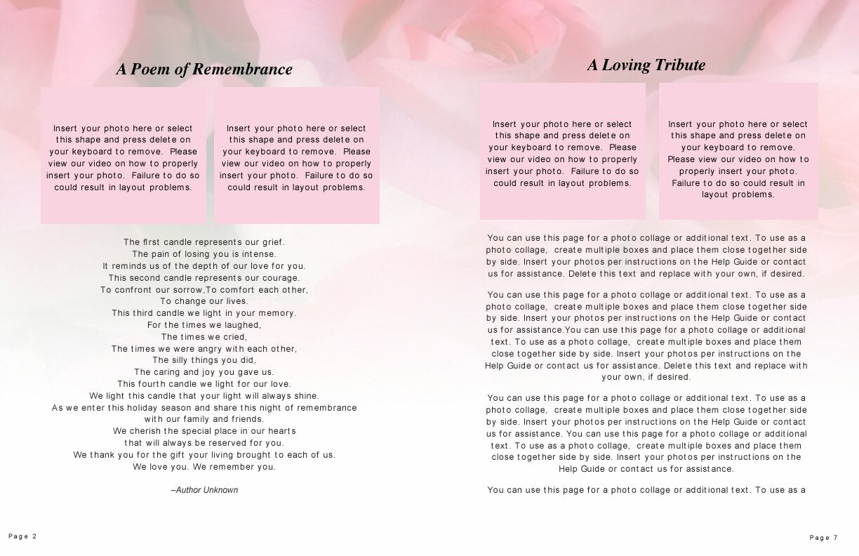 Rosy Large Funeral Booklet Template.