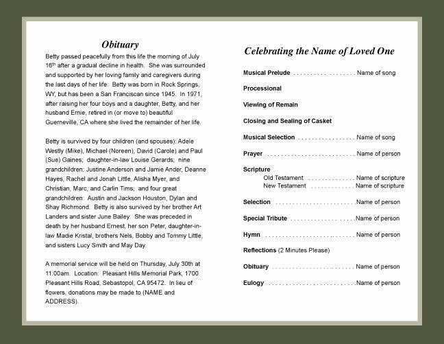 Hunter Funeral Program Template.