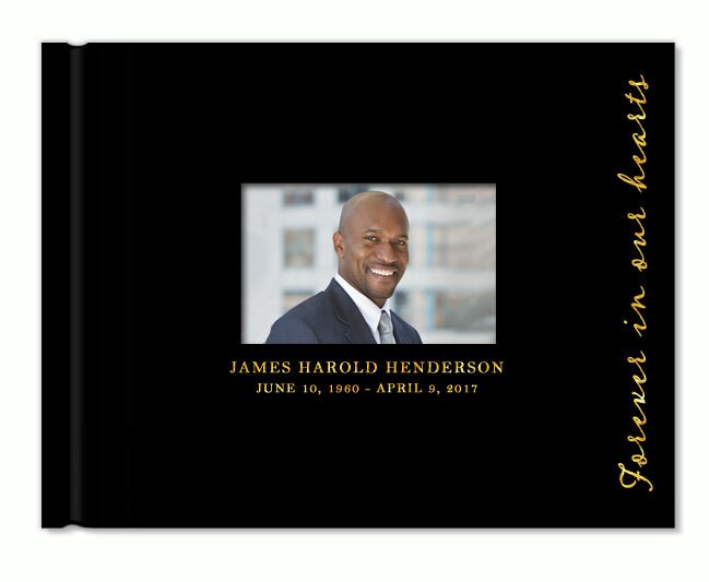 Forever Foil Stamped Landscape Funeral Guest Book With Photo.