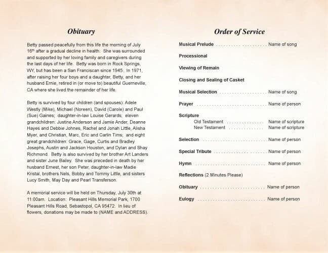Jasper Funeral Program Template.