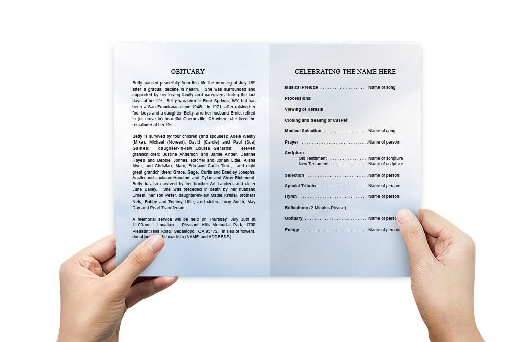 Dove of Peace Funeral Program Template.