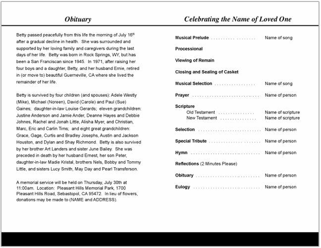 Classic Funeral Program Template.