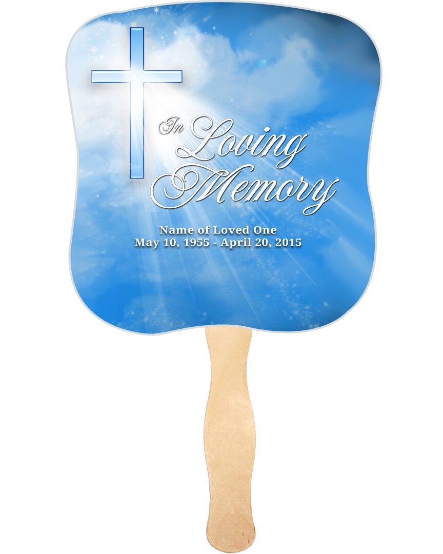 Heaven Cardstock Memorial Fan With Wooden Handle (Pack of 10).