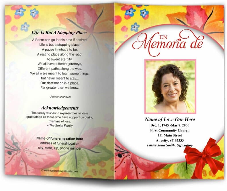 Flora Funeral Program Template.