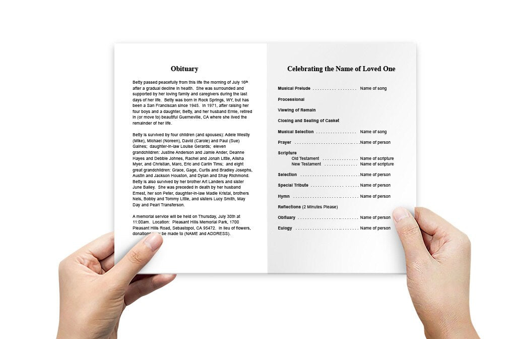 Chic Floral Lines Funeral Program Template.
