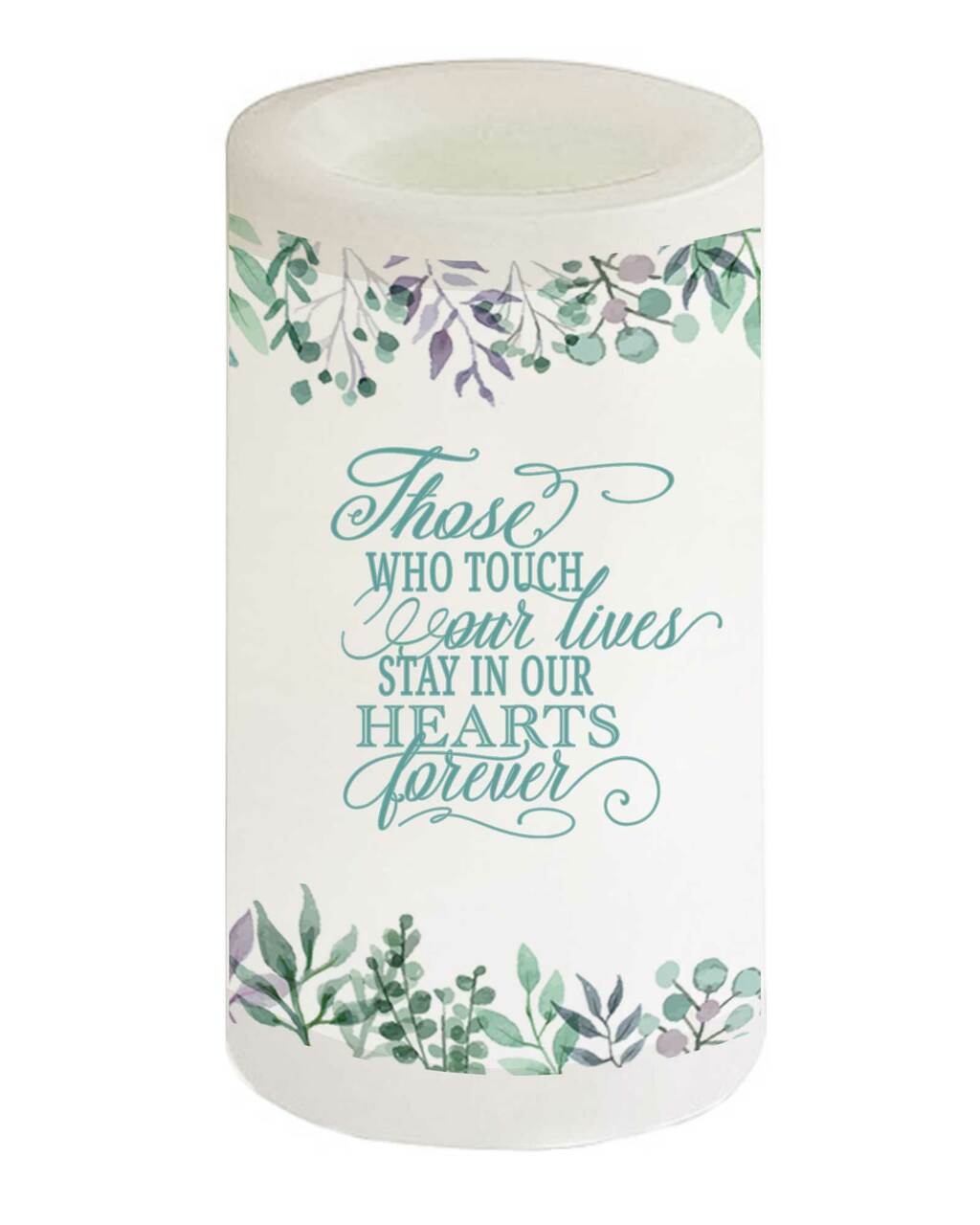 Eucalyptus Personalized Flameless LED Memorial Candle.