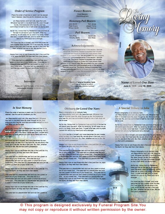 Lighthouse TriFold Funeral Brochure Template.