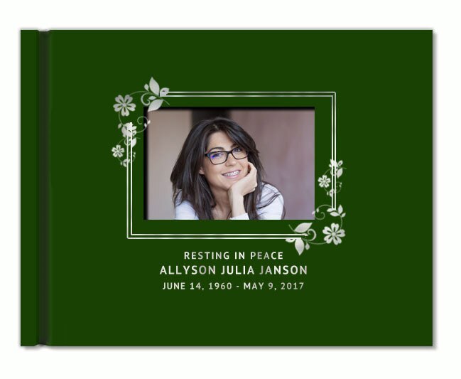 Floral Border Foil Stamped Landscape Funeral Guest Book With Photo.