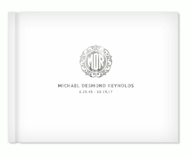 Crest Monogram Foil Stamped Landscape Funeral Guest Book.