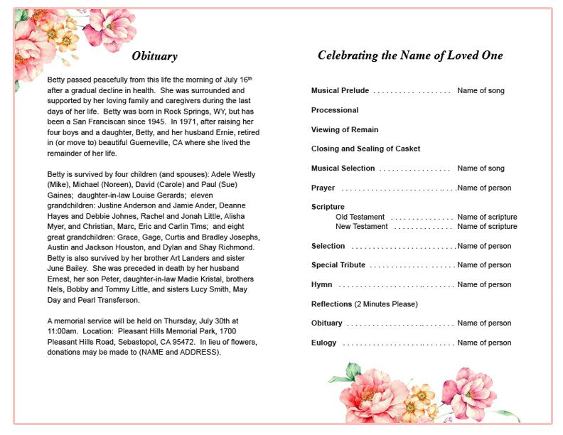 Aroma Watercolor Funeral Program Template.