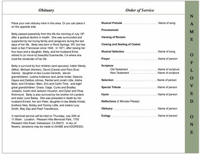 Calle 4-Sided Graduated Funeral Program Template.