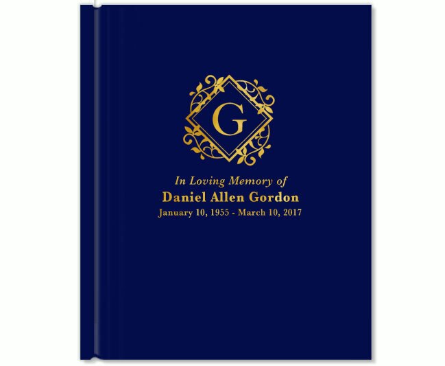 Diamond Foil Stamped Portrait Funeral Guest Book.