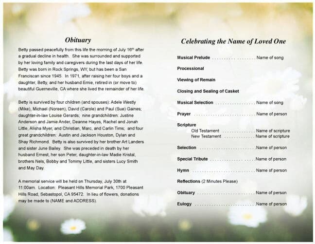 Morning Funeral Program Template.