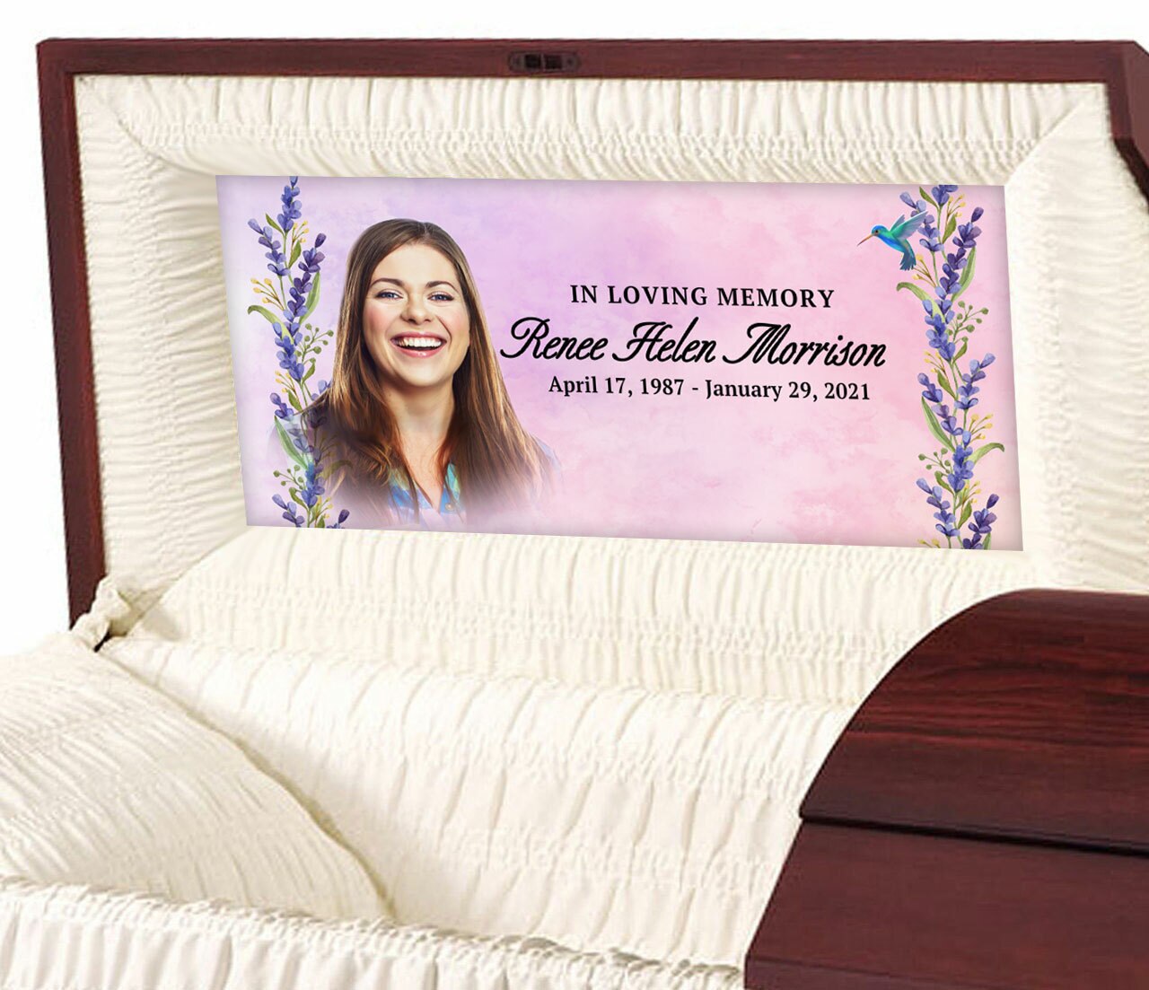 Custom Casket Panel Insert - Hummingbird Design.