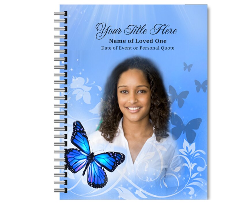 Butterfly Spiral Wire Bind Memorial Funeral Guest Book.