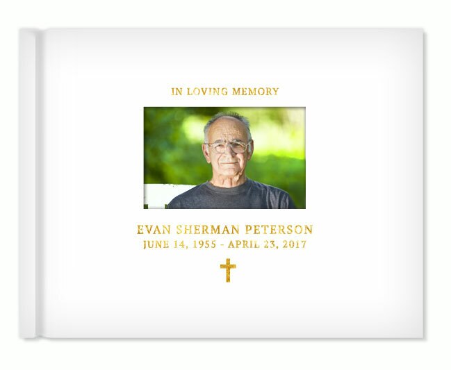 Faith Cross Foil Stamped Landscape Funeral Guest Book.