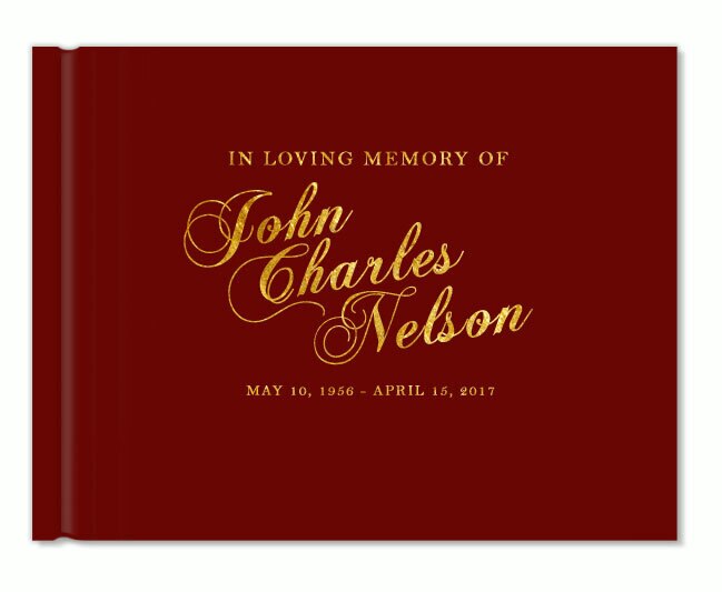 Elegant Name Foil Stamped Landscape Funeral Guest Book.
