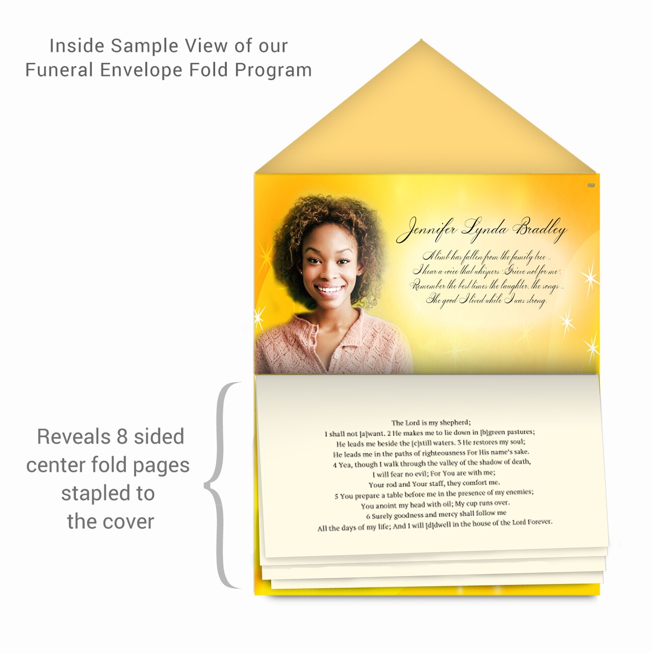 Golden Glow Envelope Fold Funeral Program Design & Print (Pack of 50).