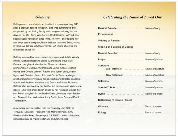 Seashore Funeral Program Template.