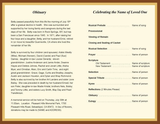 Radiance Funeral Program Template.