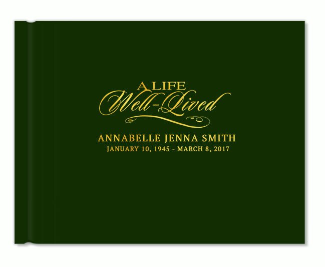 A Life Well Lived Foil Stamped Landscape Funeral Guest Book.