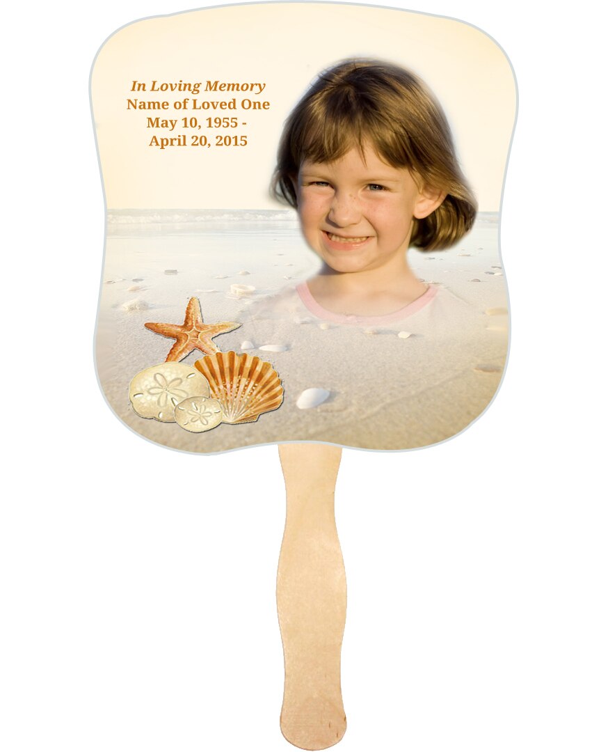 Seashore Cardstock Memorial Fan With Wooden Handle (Pack of 10).