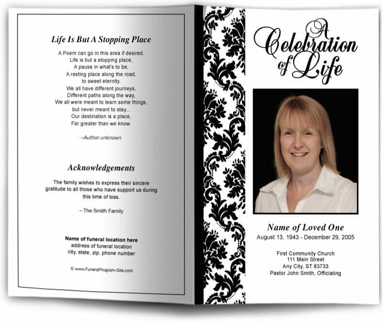 Damask Funeral Program Template.
