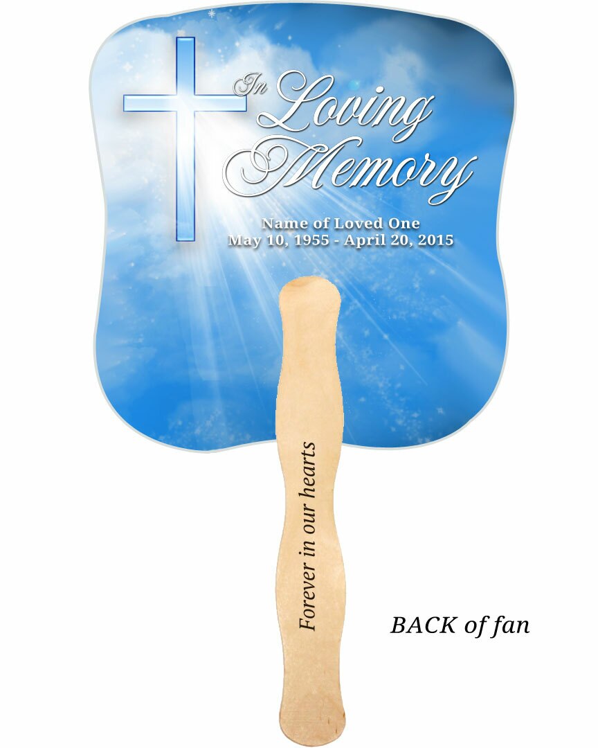 Heaven Cardstock Memorial Fan With Wooden Handle (Pack of 10).