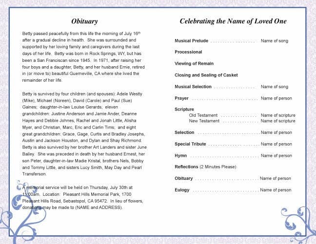 Robin Funeral Program Template.