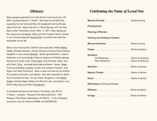 Dragonfly Funeral Program Template.