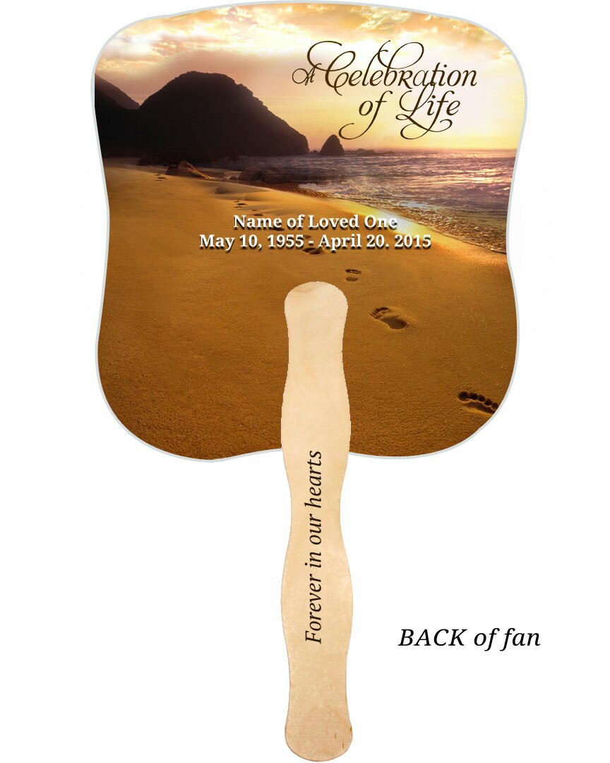 Footprints Cardstock Memorial Fan With Wooden Handle (Pack of 10).