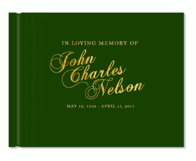 Elegant Name Foil Stamped Landscape Funeral Guest Book.