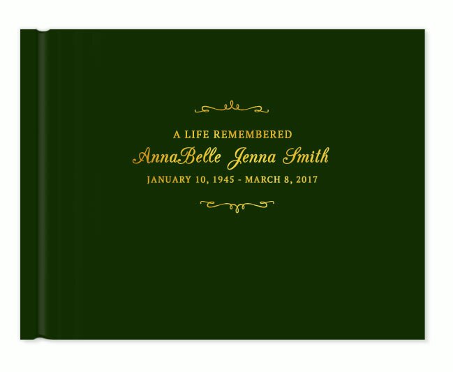 Delicate Bracket Foil Stamped Landscape Funeral Guest Book.