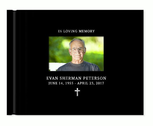 Faith Cross Foil Stamped Landscape Funeral Guest Book.