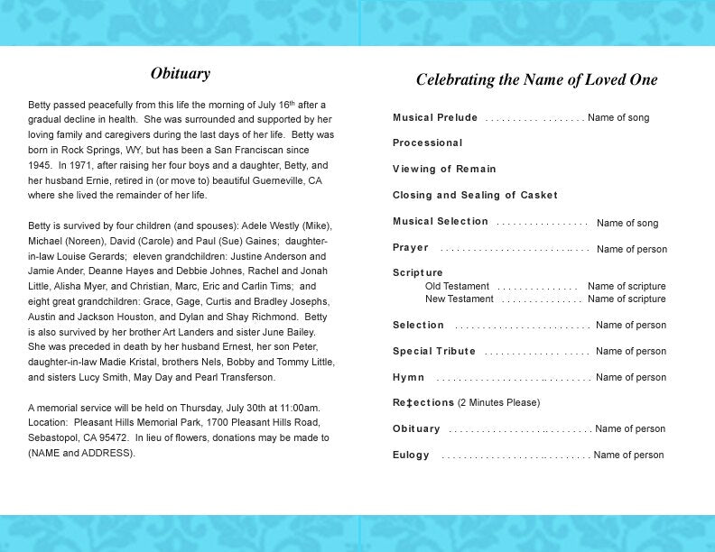 Whitney Funeral Program Template.