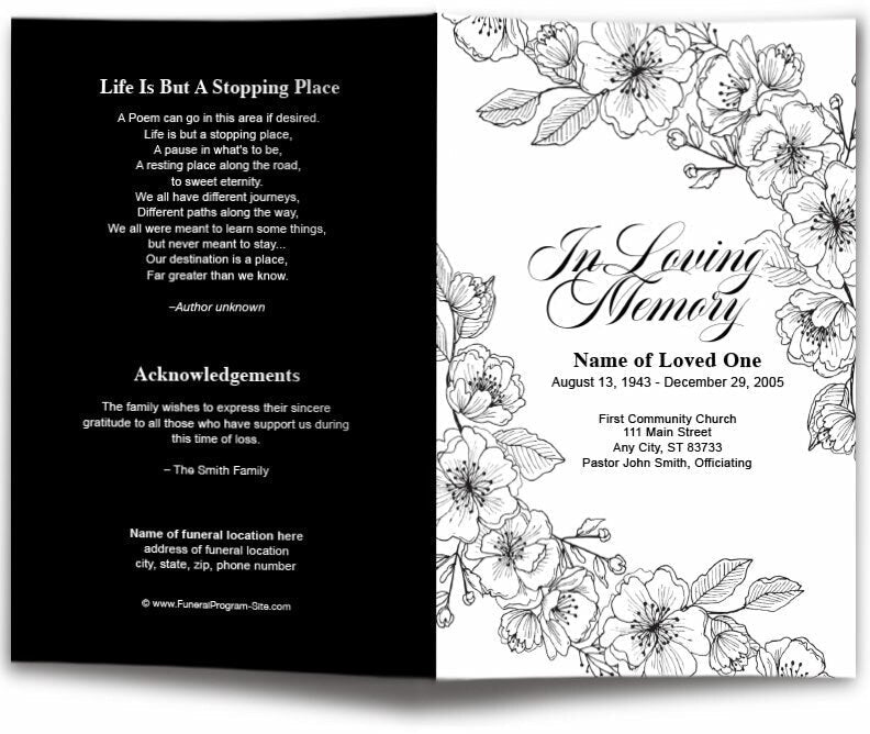 Chic Floral Lines Funeral Program Template.
