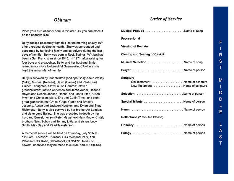 America 4-Sided Graduated Funeral Program Template.