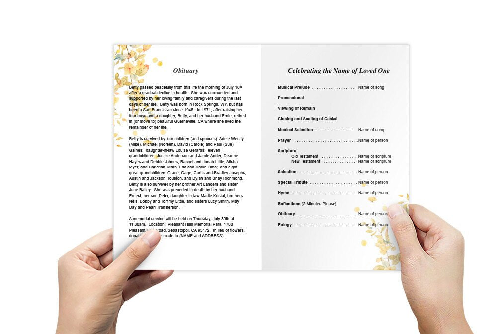Linen Watercolor Funeral Program Template.