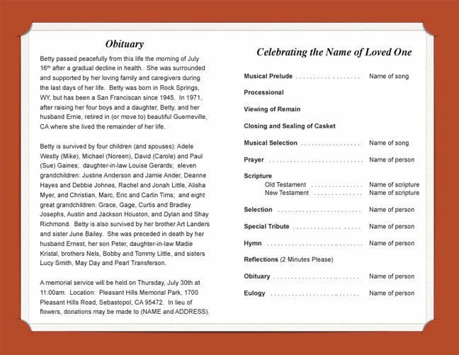 Mustang Funeral Program Template.