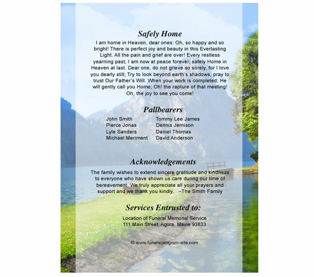 Reflection Small Memorial Card Template.