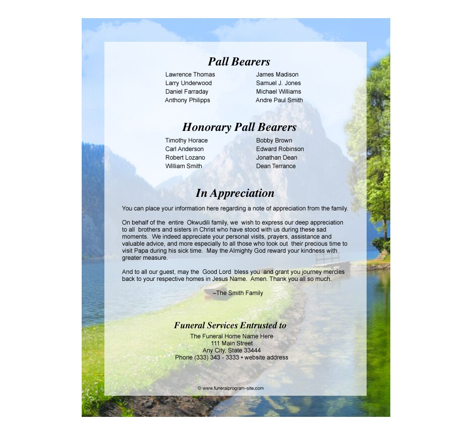 Reflection Funeral Booklet Template.