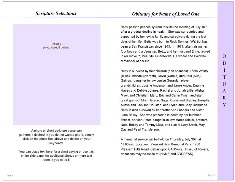 Beloved 8-Sided Graduated Funeral Program Template.