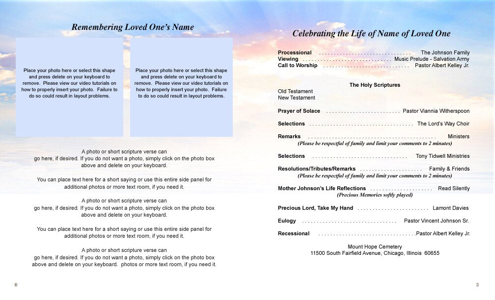 Peace Funeral Booklet Template.