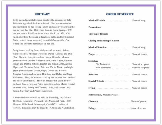 McKinney Funeral Program Template.