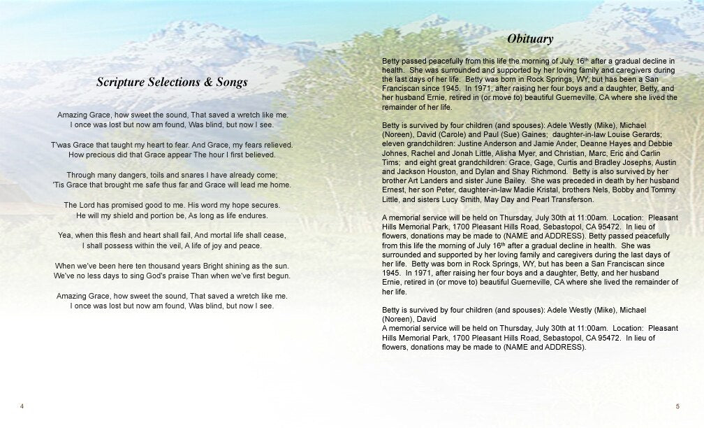 Tranquil Funeral Booklet Template.